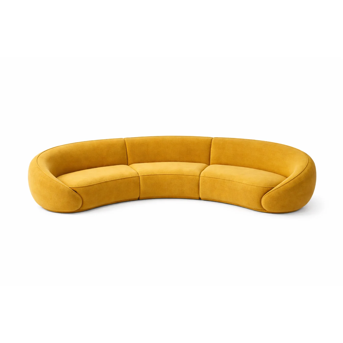 Modern Curved Modular Sofa Set – Mustard Yellow Velvet Lounge  (Warm Golden Yellow)