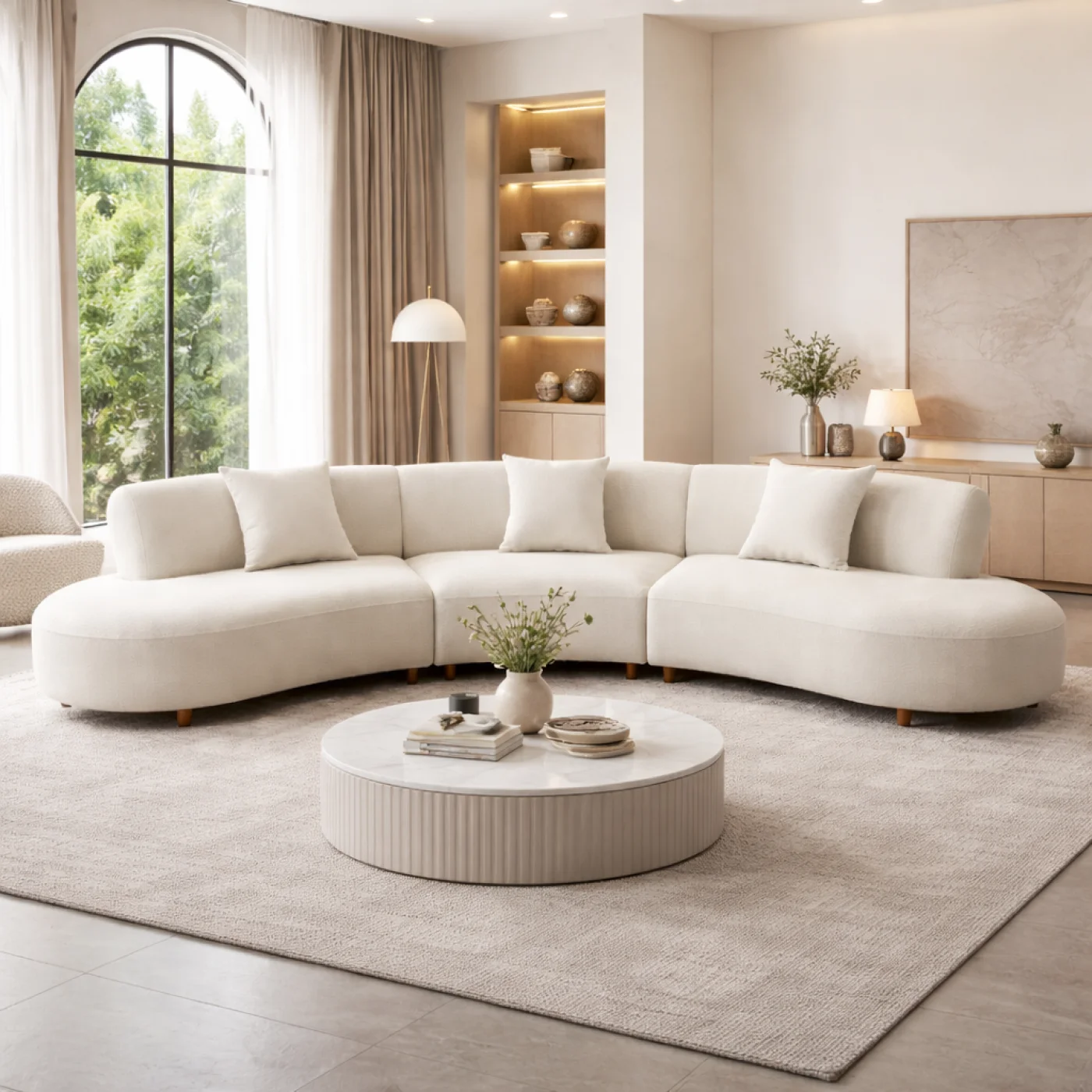 Modern Curved Modular Sectional Sofa – Luxury Ivory White Designer Lounge
