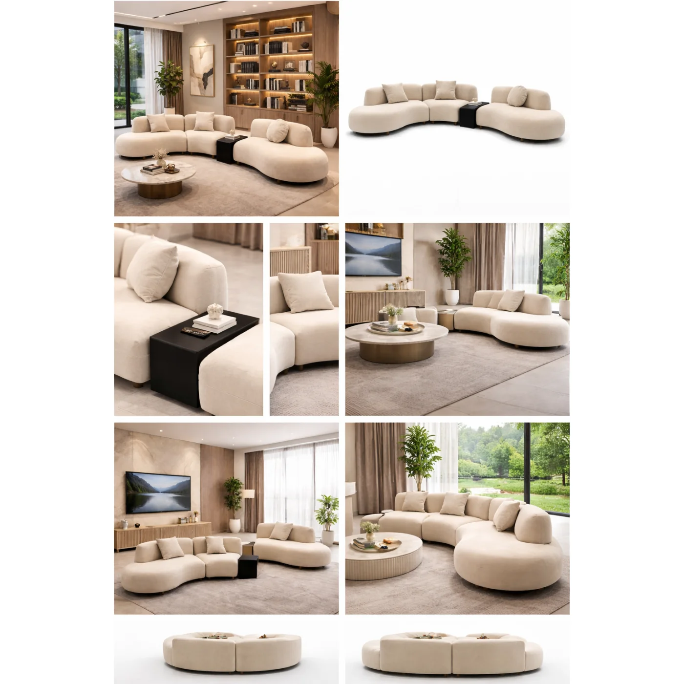 Modern Curved Modular Sectional Sofa – Luxury Ivory White Designer Lounge