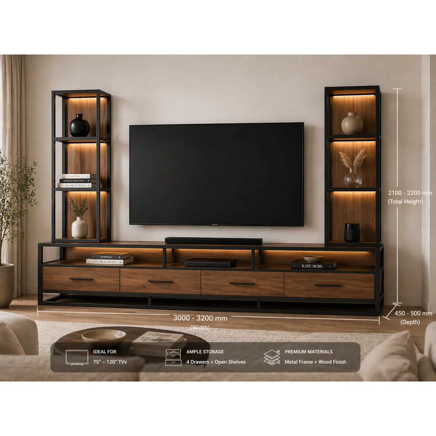 Ruff Decor AURA Series™ Industrial Luxe TV Console Wall System