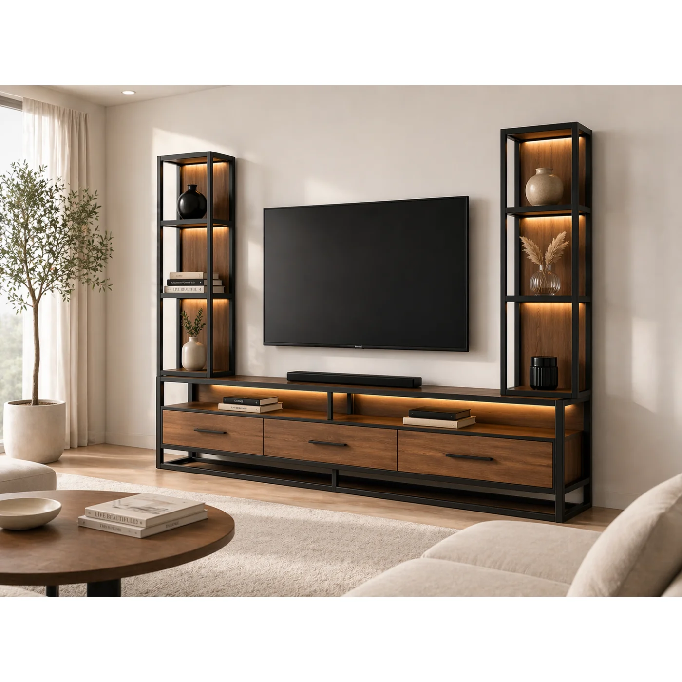 Ruff Decor AURA Series™ Industrial Luxe TV Console Wall System